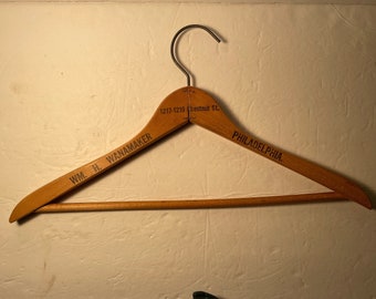 Vintage Wm H Wanamaker Wood Advertising Hanger Philadelphia PA Chestnut St Antique Department Store