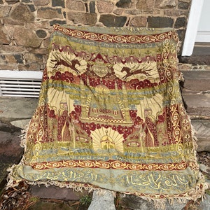 Vintage Piano Scarf Shawl WWll Taj Mahal Floral Brocade Fringe Tablecloth Very Large