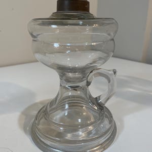 Antique Glass Oil Lamp with Thumb Hold Clear American Pressed Glass 7” Vintage