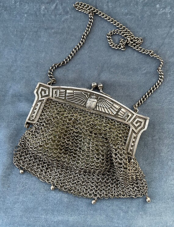 Vintage  Silver Mesh Chainmail Purse Art Deco Ger… - image 1