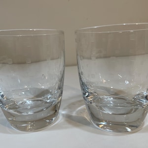 Hand Blown And Etched Whisky Glasses, Double Old Fashioned, Set of 2