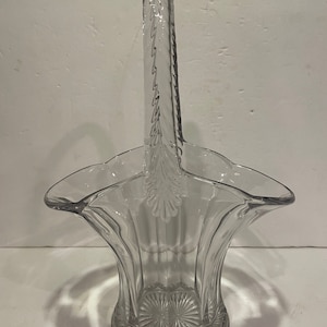 Glass Easter Basket with Handle Large 13&quot; High 1920 Brides Basket Flower Vase
