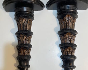 Vtg 2 Wooden Hand Carved Wall Bracket Corbel Shelf Architectural 19&quot; Tall PAIR