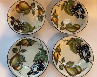 Pier 1 England Angleterre Fruit Grapes Salad Soup Pasta Bowls 8.5” Set of 4