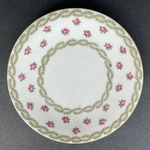 Antique French Limoges Plate Pink Roses Green Leaves Gold Woven Border 6&quot; T&V