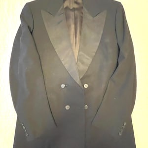 Vtg Mens Wool Tuxedo Jacket Peak Lapel Double Breasted Formal Black Tie Size 38 Long