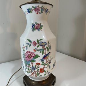 Aynsley Pemborke Porcelain Table Lamp Chinese Vase Flowers Birds Floral 16&quot;