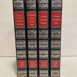 Nobel Prize Library Vtg Book Set of 4 1971 Blue Leather Gold Embossed Decorative