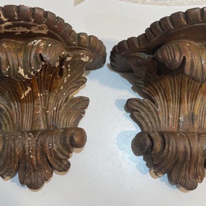 2 Wall Corbels Gilt Plaster Shelf Bracket Italian Acanthus Leaves