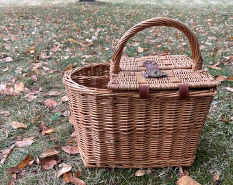 籐製 ピクニックバスケット　ヴィンテージ ヴィンテージ籐ピクニックバスケット、完全なピクニックバスケット、4