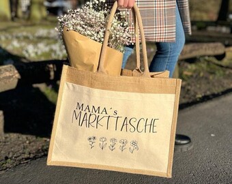 Jute bag, market bag, personalizable, individual gift, shopping bag, Mother's Day, jute shopper, country house, shopping basket, decoration