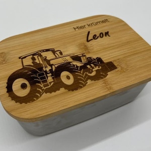Brotdose personalisiert, Trecker, Brotdose Bambus, Brotdose Edelstahl, Lunchbox, Kindergarten, Schule, Brotdose für Kinder, Geschenk, Name