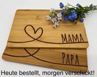 Breakfast board set of 2, mom and dad, breakfast board, Mother's Day and Father's Day, heart, wooden cutting board, laser engraving, bamboo, gift
