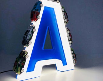 Personalised Racing Car Letter Night Light, LED Initial Sign, Kids Bedroom Decor Gift