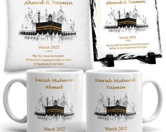 Personalised Hajj or Umrah Mubarak Mug, Cushion & Slate | Umrah Gifts | Hajj Gifts | Gift Set | Islamic Gifts | Hajj Mubarak | Umrah Mubarak