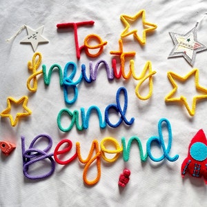 To Infinity and Beyond l Space Theme Decor l Children's Room Sign l Wall Hanging  l Kids Room Decor l Knitted Words