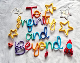 To Infinity and Beyond Sign l Space Theme Nursery l Kids Room Decor l Wall Hanging l Space Decor l Knitted Words l Wire Writing