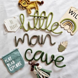 Little Man Cave l Nursery Decor l Kids Room l Knitted Word Sign | Wire Word Signs l Wall Sign l Wall Decor l Boys Room l Little Dude Den