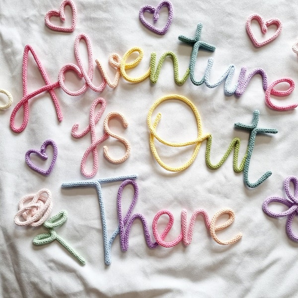 Adventure Is Out There l Children's Room Sign l Wall Hanging l Nursery Sign l Kids Room Decor l Adventure Sign l Knitted Words