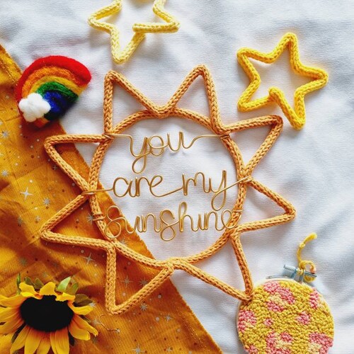 You Are My Sunshine Wall Hanging l Knitted Sun l Wire Sun l Nursery Decor l New Baby Gift l Baby Shower l Sunshine Gift l Hello Sunshine