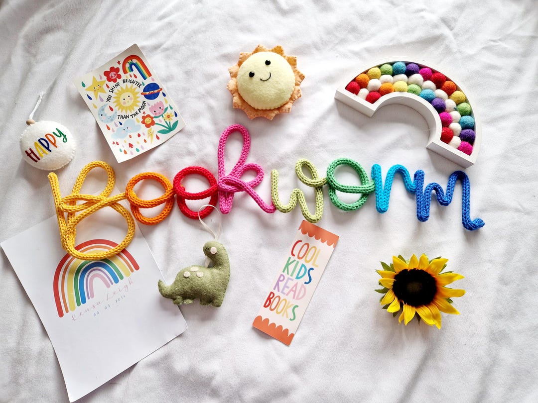 Bookworm Knitted Wire Sign | Reading Corner Sign | Reading Wall Hanging ...