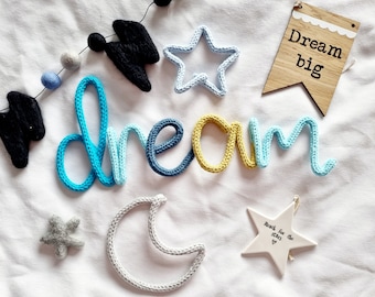 Dream Knitted Sign | Dream l Alternating Colour Word Sign | Colour Changing Personalised Word Sign l Wire word l Wire Writing l Wall Hanging