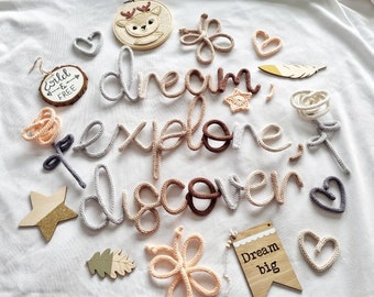 Dream l Explore l Discover l Knitted Words l Knitted Sign l Dream Sign l Explore Sign l Discover Sign l Home Decor l Wall Hanging