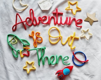 Adventure Is Out There l Children's Room Sign l Wall Hanging l Nursery Sign l Kids Room Decor l Adventure Sign l Knitted Words