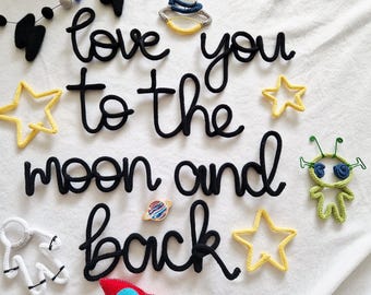 Knitted Wire Nursery Sign: "Love You To The Moon" Wall Decor