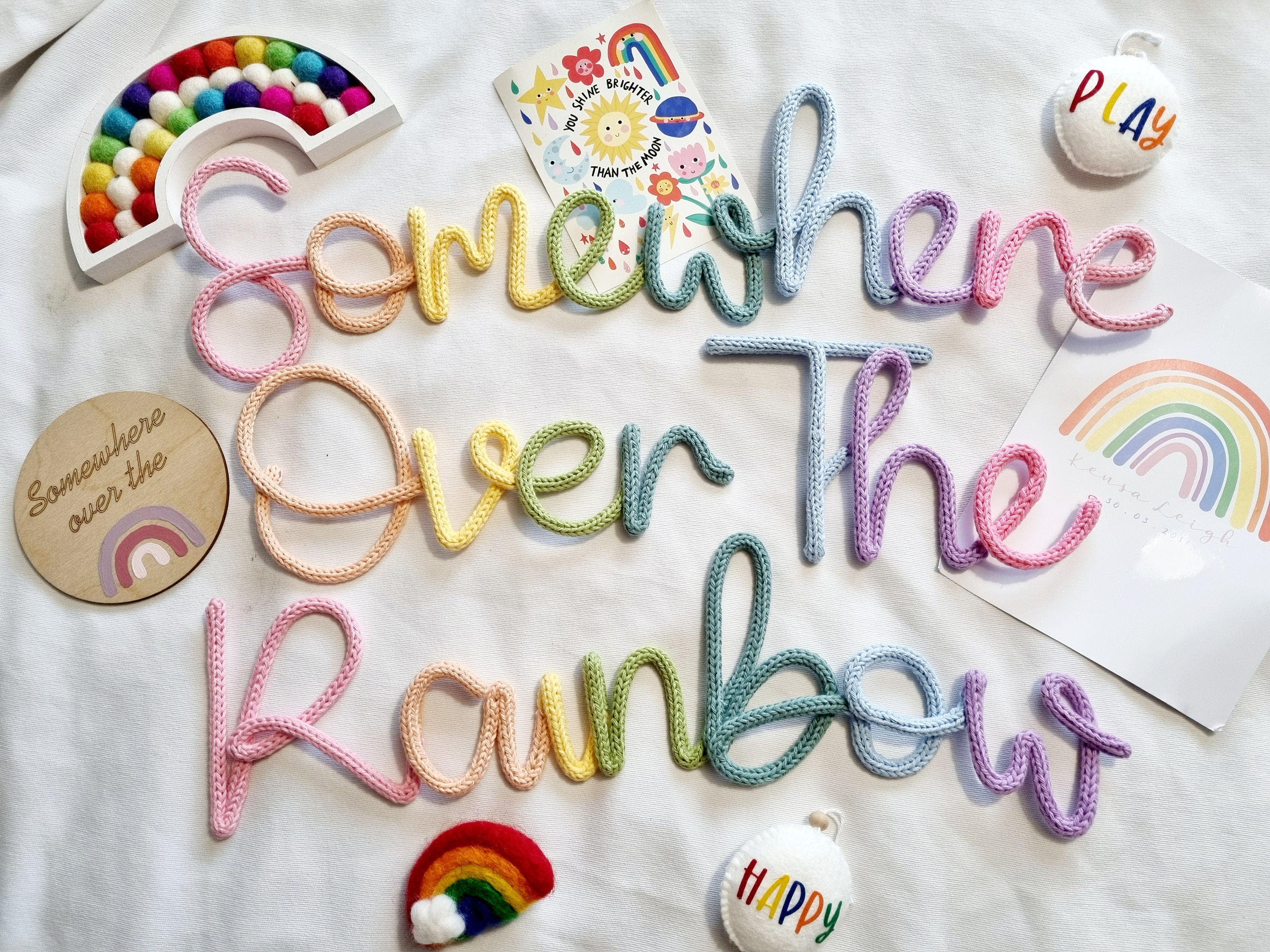 Somewhere Over The Rainbow l Children's Room Sign l Wall Hanging l Nursery Sign l Kids Room Decor l Knitted Words l Rainbow Sign