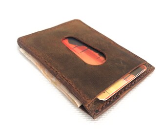 Handmade Genuine Leather Minimalist Wallet, Slim Front Pocket Wallet, Men's Cardholder, Distressed Leather Cardholder, Business Card Holder