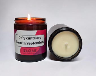Funny September Birthday Candle: Handmade Soy Wax Gift for Virgo & Libra