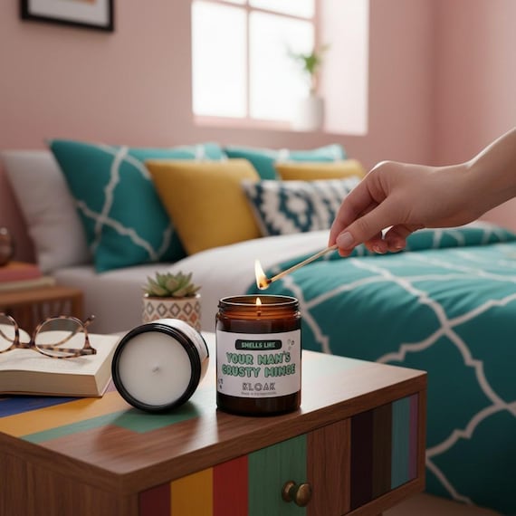 UK handmade soy candle with an absolutely unhinged name — the kind of thing you buy purely for the label reveal moment.