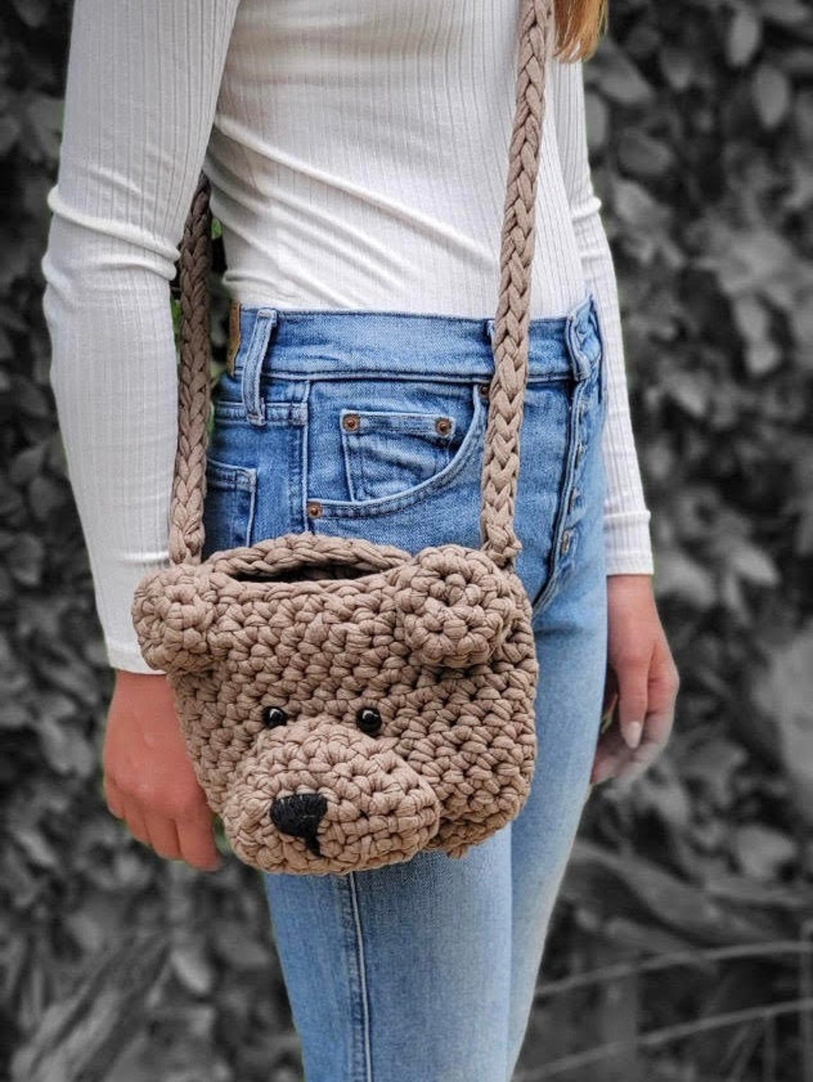 Teddy Bear Cute Kawaii Crochet Purse Shoulder Crossbody Bag Etsy