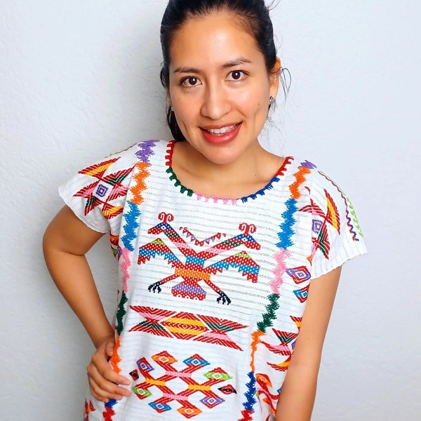 Traditionelle mexikanische Huipil Bluse, mexikanische Bluse, handgefertigte Bluse