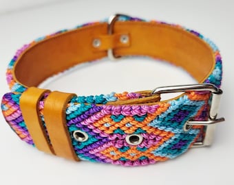 Hundehalsband Größe L, handgewebtes Hundehalsband,  breites Hundehalsband Leder