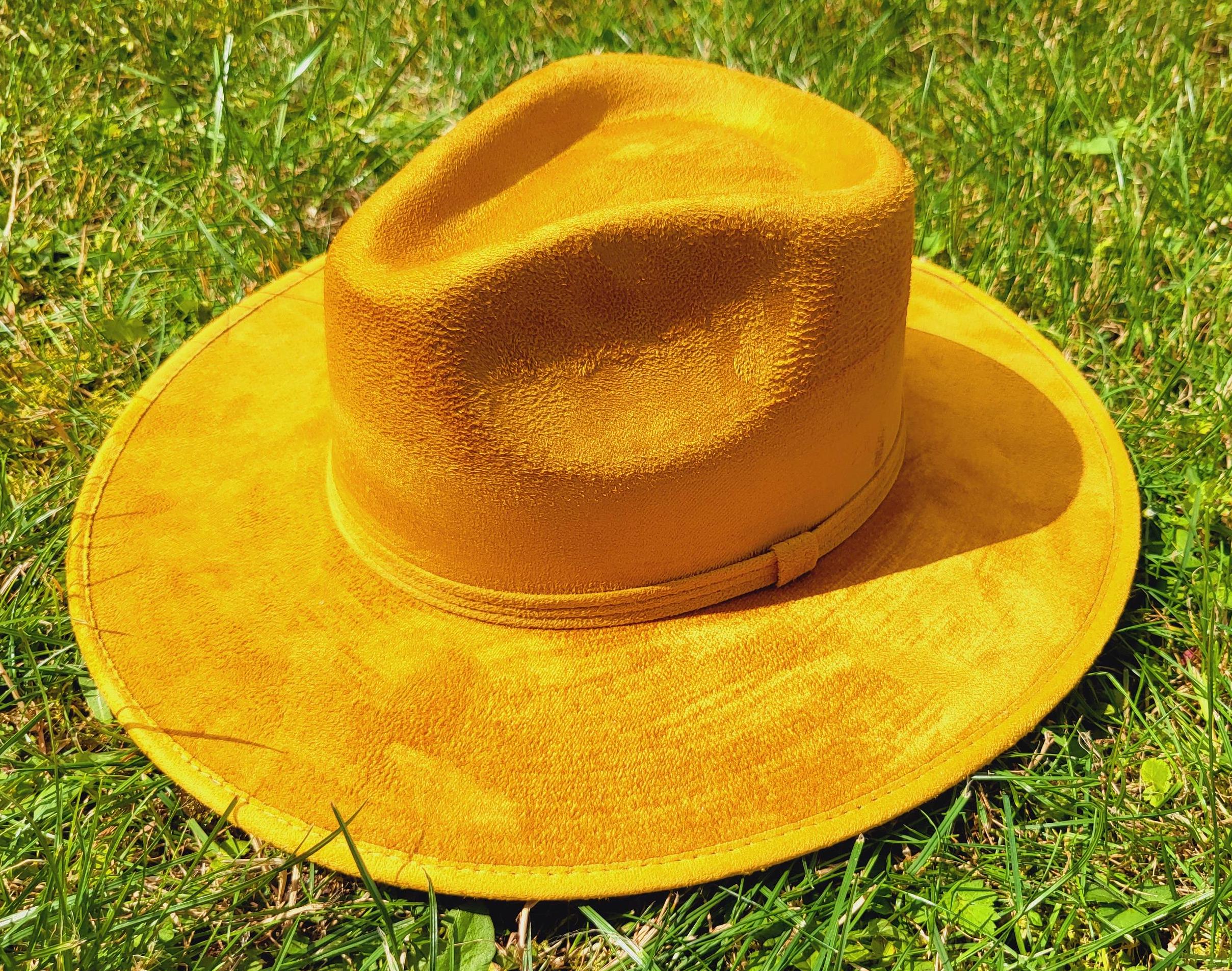 Yellow Fedora Hat, Handmade Hat From Mexico, Boho Hat, Suede 