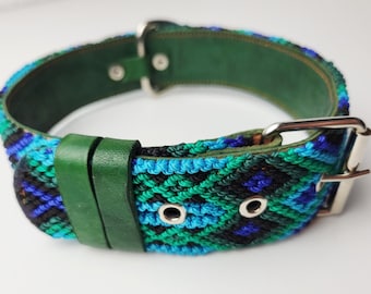 Hundehalsband Größe L, handgewebtes Hundehalsband,  breites Hundehalsband Leder