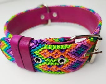 Hundehalsband Größe L, handgewebtes Hundehalsband,  breites Hundehalsband Leder