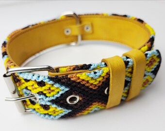 Hundehalsband Größe L, handgewebtes Hundehalsband,  breites Hundehalsband Leder