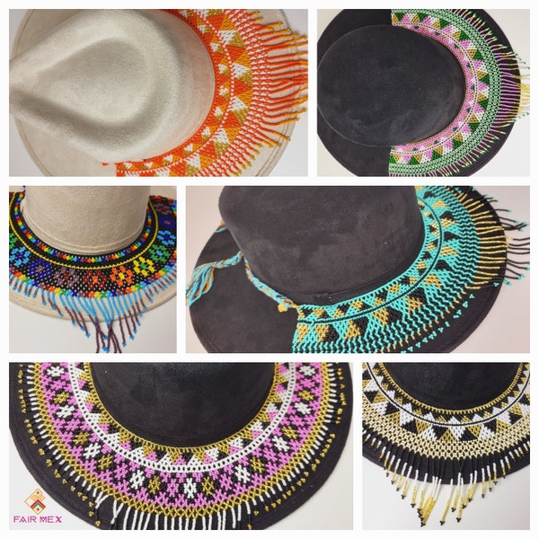 Bijoux de chapeau perlés, bande de chapeau, bijoux de chapeau colorés faits à la main du Mexique,
