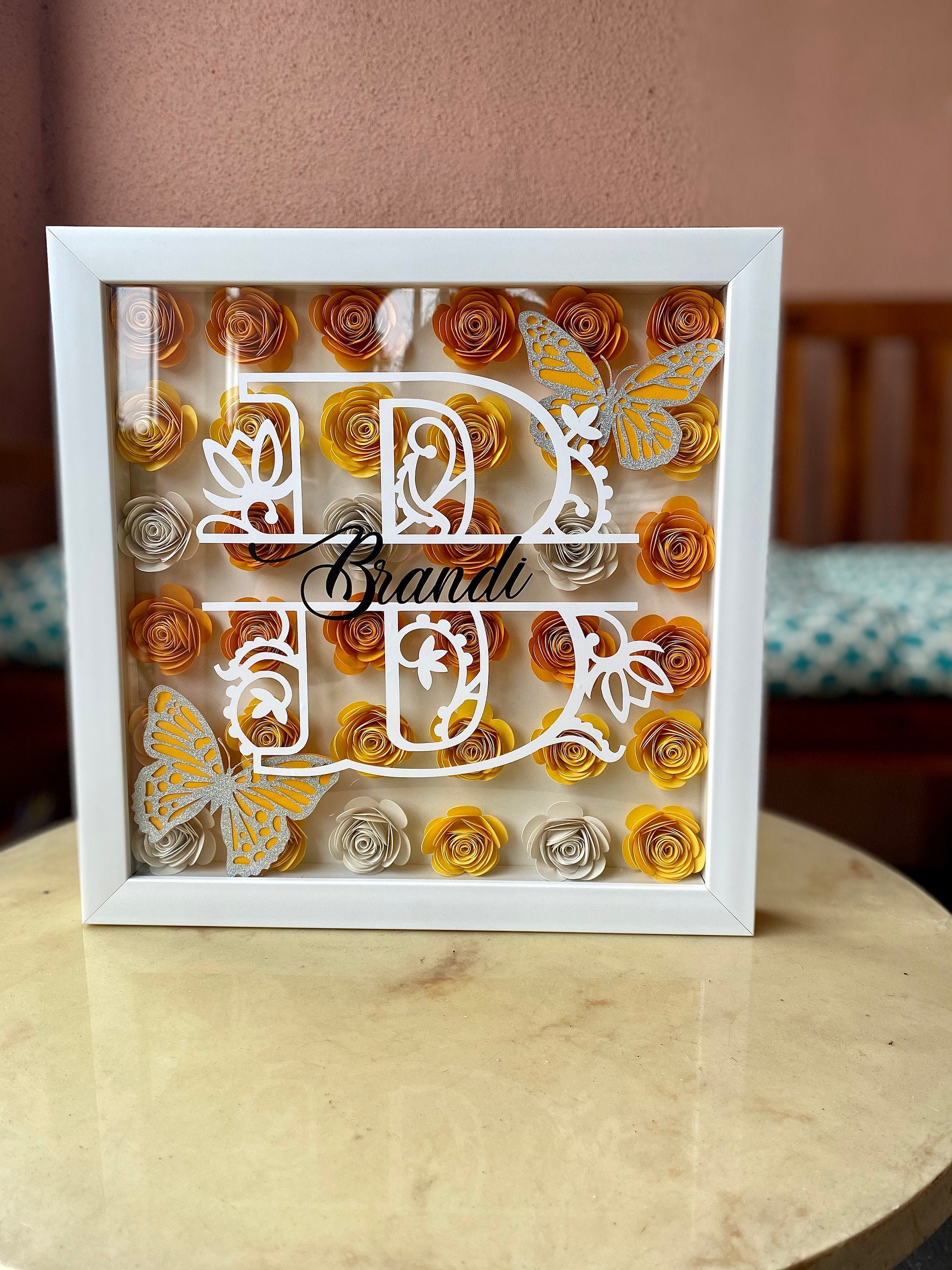 Personalized/monogram Flower Shadow Box 10x10/handmade Flowers/birthday ...