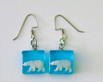Exclusive polar bear earrings  Small dangles Statement earrings   Unique and one of a kind gifts under 20.00 choose from 2 styles
