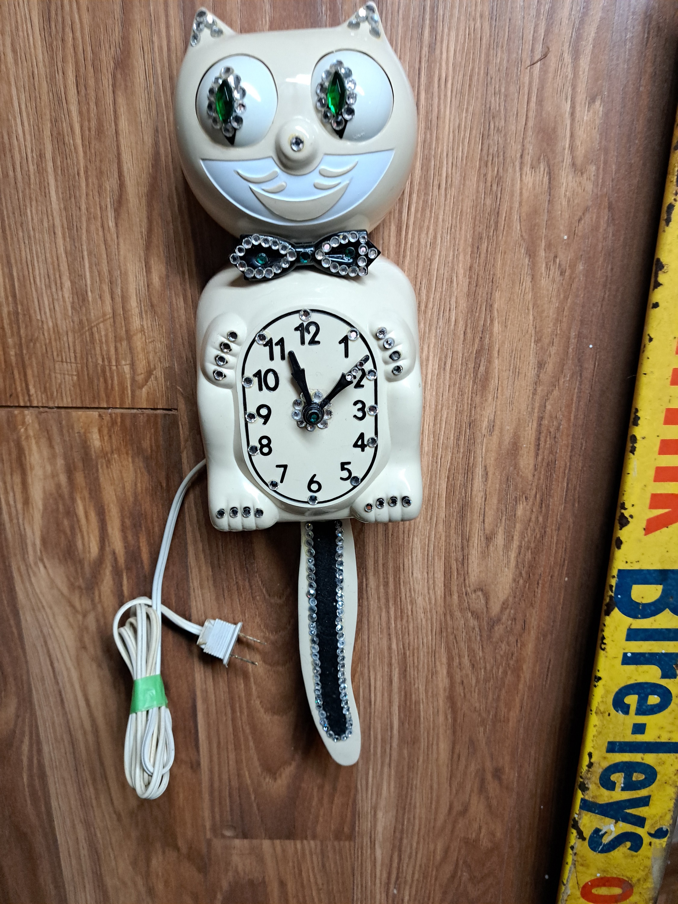 Kit Cat Klock 110 Volt Electric. Restored. Jeweled. Ivory Colored