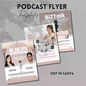 3 Feminine Podcast Flyer Templates, Editable Podcast Template, Flyer for Podcast, Podcast Flyer Canva,  Social Media Flyer