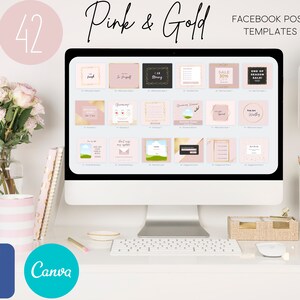 42 Pink & Gold Facebook Post Templates | Canva Facebook Templates | Business Templates | I Canva Templates