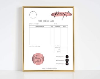 Dark Rose Gold Canva Receipt Template for Small Business| Small Business Printable & Customizable Receipt Template | FREE Icons - MGB18