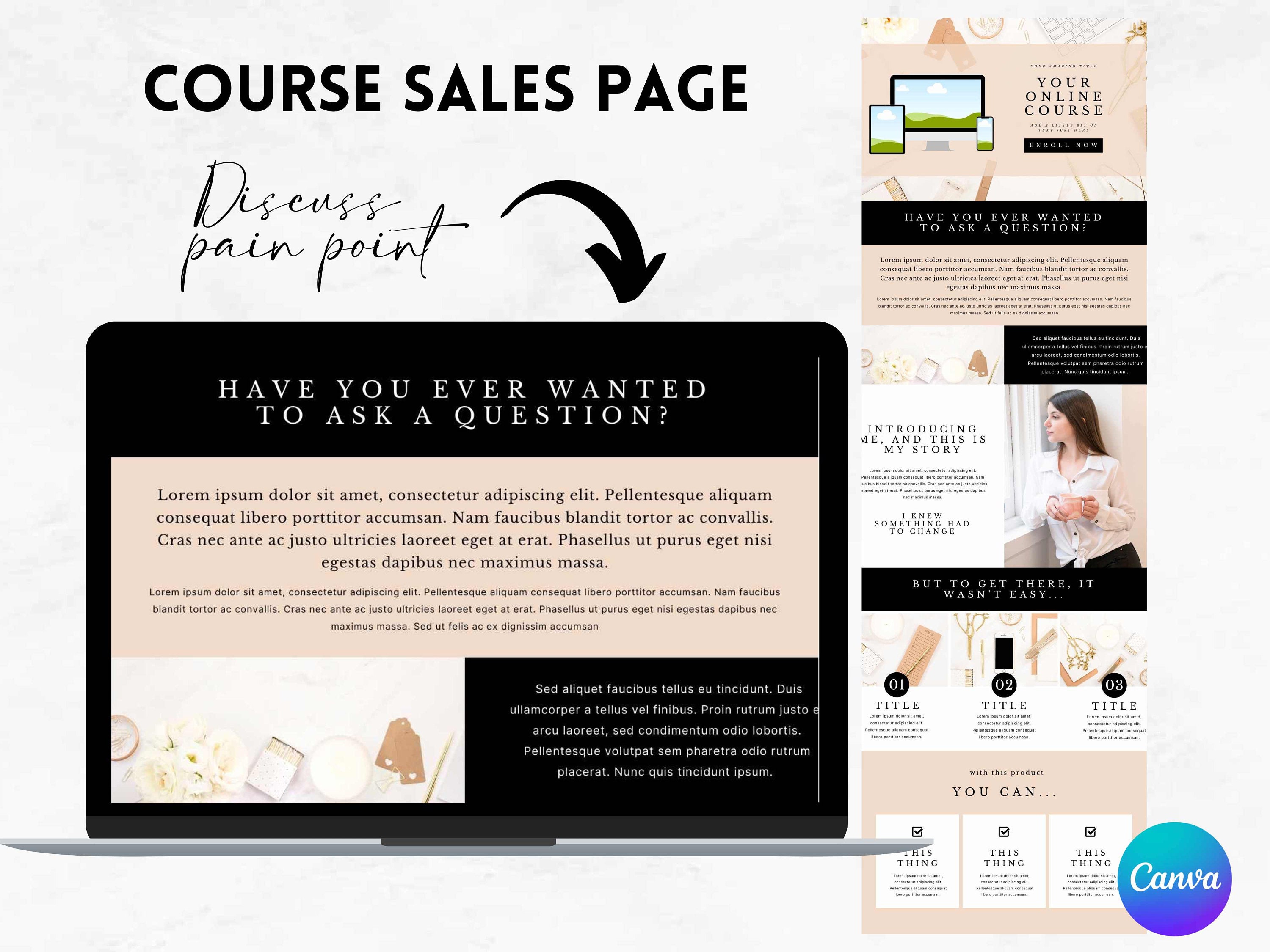 Course Sales Page Canva Template, Sales Page for Online Course, Course ...