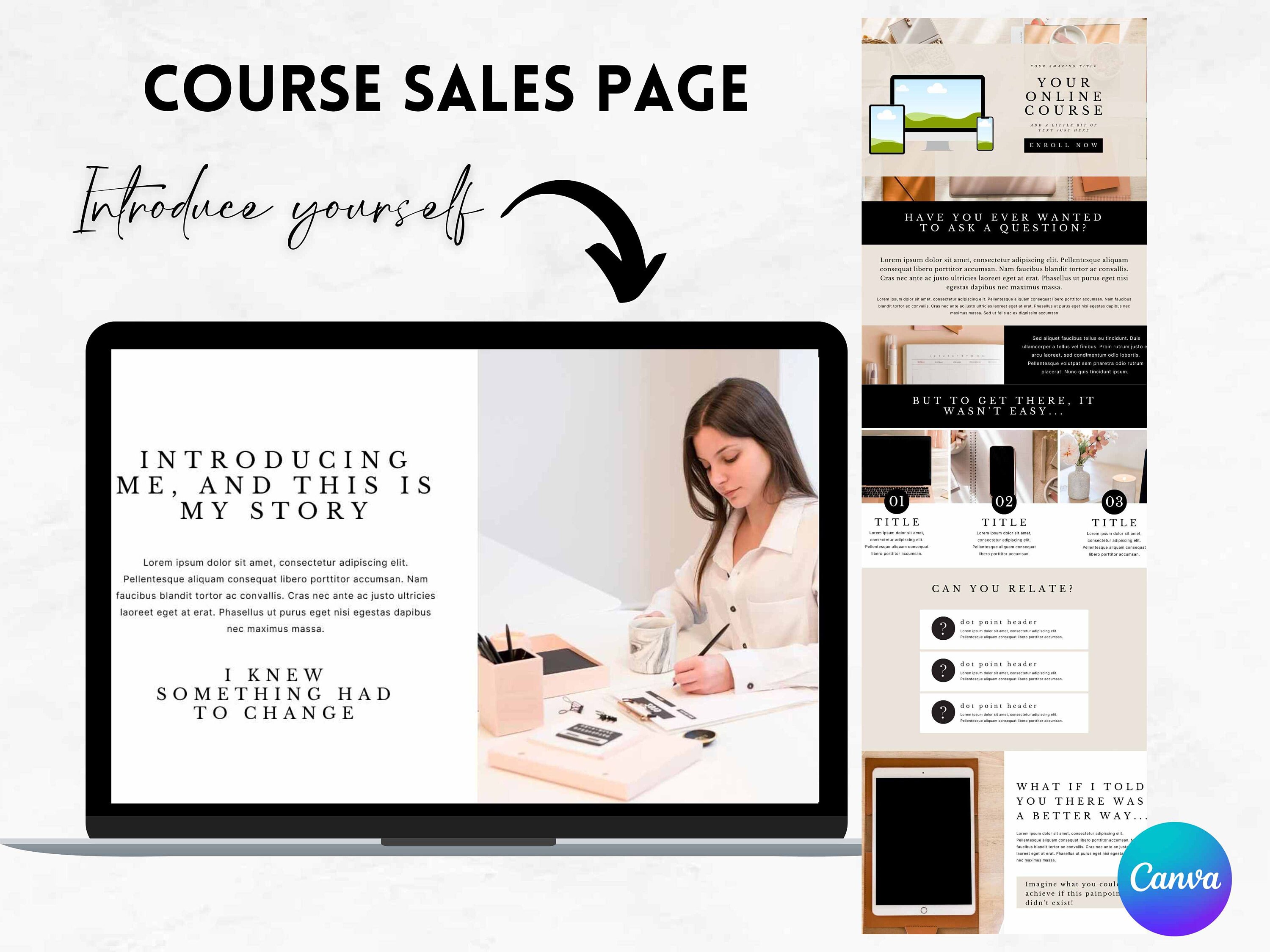 Course Introduction Page Design Course Sales Page Canva Template, Sales Page for Online Course, Course ...