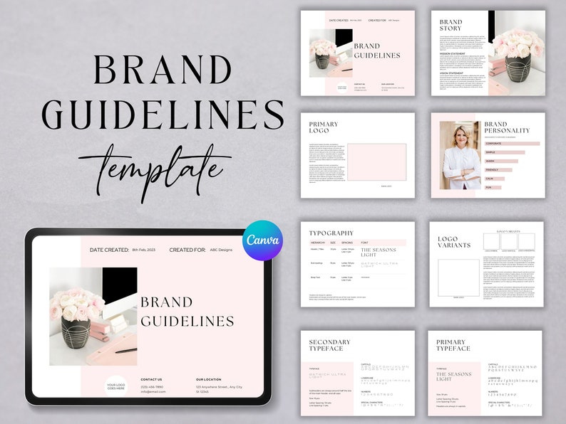 Canva Brand Guidelines Template Blush Pink Brand Stategy - Etsy